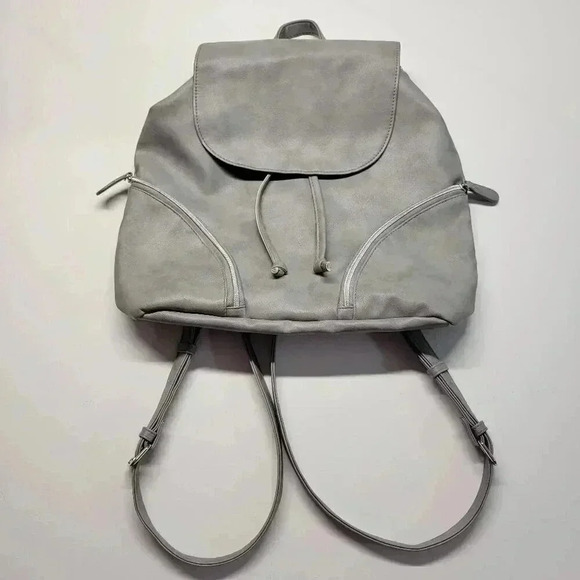 Unbranded Light Gray Silver Drawstring Medium Sized Travel Vacation Backpack - Picture 1 of 8